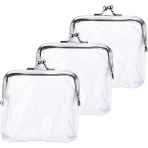 3 PCS Clear Coin Purse, Small Transparent Wallets for Women Metal Kiss Lock Change Pouch Plastic Clear Change Purse Transparent Coin Wallet Portable Coin Bags Waterproof PVC Kiss-lock Change Pouches