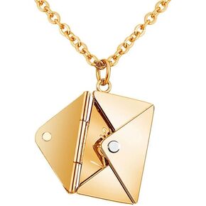 Envelope Love Letter Necklace for Women, Stainless Steel Love You Locket Jewelry, Pendant