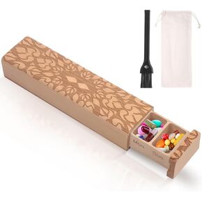 Wooden Weekly Pill Organizer - 7 Day Pill Box, Safe Travel Container, Perfect for Tracking Weekly Medication (Brown)