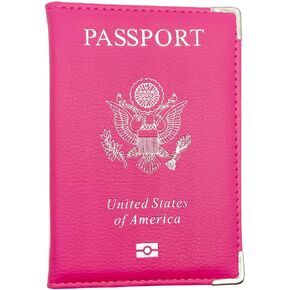 Missmore PU Leather Passport Cover with Silver USA Logo Printed for Travel (Rose)
