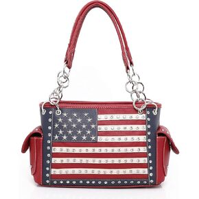 Montana West American Pride Flag Satchel Handbags Patriotic Tote Bags Handgun Concealed Carry Purses for Women ABU-US04G-8085RD