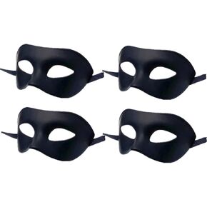 Men Women Masquerade Mask, High Elastic Bendable Plastic Half Face Eye Mask, Solid Color, Suitable for All Prom (Black 4 Pack)