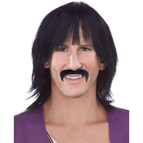 شعر مستعار من Black Shag 60's Hippie وشارب للرجال Sonny Wig and Matache Costume Assuity Assume Assume Hippie Assum