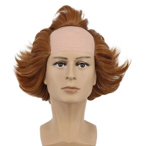 VGbeaty Adult Men Bald Short Bob Fluffy Brown Curly Pennywise Wig Halloween Cosplay Costume Anime Wig