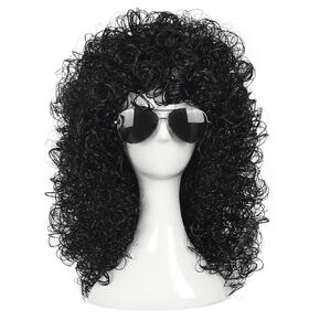 yuehong 70s 80s Rocking Dude Afro Wig Men's Rocker Anime Cosplay Male Wig Long Curly Black Wig Hair Wigs