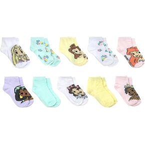 Disney Princess Toddler Ankle Socks - 10 Pack Princess Character Socks for Girls - Size 4T-5T
