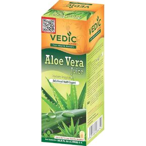Vedic Juices Aloe Vera Juice, Aloe Supplement for Skin Nourishment, Aloe Pulp, Aloe Fiber, Gut Health and Immune Support, Aloe Juice with No Added Sugar, Parabens, or Artificial Colors, 1 Liter…