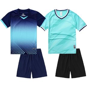 Hiheart Boys 2 Pack Soccer Jersey and Shorts Futsal Knit Set Football Training Uniform