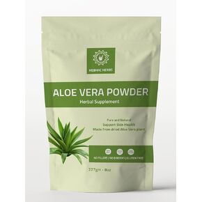 Aloe Vera Powder Organic– 227g (8oz) Aloe Vera Powder for Hair & Face | Aloe Barbadensis | AloeVera, Natural Hair & Skincare, Moisturizer, Herbal Cosmetics, Supports Immune System (8 oz)