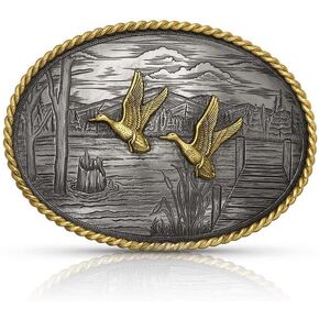 Montana Silversmiths On The Banks with Ducks Oval Rope Edge Western Belt Buckle