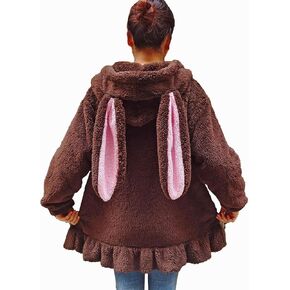 Warm Women Fluffy Bunny Or Bear Ear Dress Hoodie Tops Jacket Coat,Sweet Kawaii Hooded Sweatshirt in Kuwait
