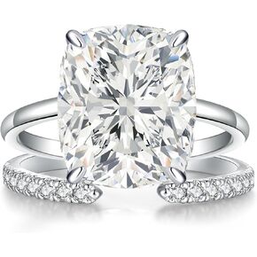 3CT/5CT وسادة ممدودة خاتم الخطوبة مجموعة للنساء ، وعد الزفاف ، فرقة الزركونيا المكعبة ، الذهب الأبيض المطلي بالذهول القابلة للتكديس نصف الخليج المفتوح ، الحجم 5-9