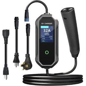 32A Portable Charger for Tesla Model Y/3/S/X with 28ft Cable, with 240V NEMA 14-50P & 6-20 Plug, 240V NEMA 14-50 Adapter, NACS Connector,Level 1/2 EV Charger fits Tesla