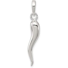 Solid 925 Sterling Silver Men's Cornicello Italian Horn Protection - 27mm x 4mm