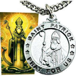 Westmon Works St Patrick Pewter Medal Metal Matain Saint of Ireland Medallion مع مجموعة هدايا بطاقة الصلاة المقدسة