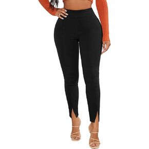 Floerns Women's Elastic High Waist Legging Pants Split Hem Elegant Skinny Trousers