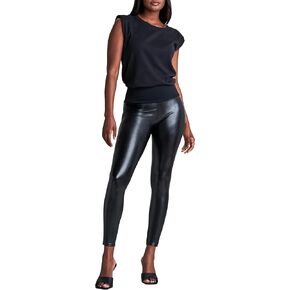 SPANX Assets Red Hot Legging - Women’s Leather Look Shaping Leggings - …You'll Look Red Hot - Very Black, Large