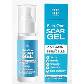 5-in-1 Scar Cream for Surgical Scars: Advance Silicone Scar Gel with Collagen and Stem Cells, Keloid Scar Treatment, Scars Removal of New and Old Scars, Piercing, Burns, C-section, After Surgery, 50g