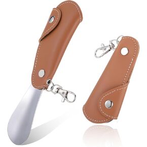 4.3in Metal Shoe Horn with Holster, Foldable Shoe Horn with Keychain Mini Shoe Horn Travel Shoe Horns for Men Women Seniors