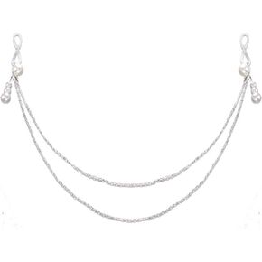 Pearl Dangle Fake Nipple Rings Body Chain for Women Double Layer Silver Chain Bra Chest Chains with Nipple Noose Non Piercing Nipple Chains Sexy Body Jewelry