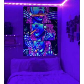 Hippie Hippy Wall Tapestry Trippy Smoking Tapestry Tapestry Blacklight tapestries for Stoner غرفة نوم ديكور إكسسوارات الحشائش الدخان الماريجوانا الحشيش عالي ST Decor Trippy Room Decor 29 "× 37"