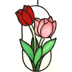 Saffron Stained Glass Window Hanging Decoration Tulip Stained Glass Decoration Garden Light Catcher