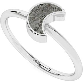 Half Moon Shape Natural Meteorite Stackable Ring for Women in Sterling Silver, August Birthstone Jewelry Gifts for Her Birthday, Christmas (Bezel Set)
