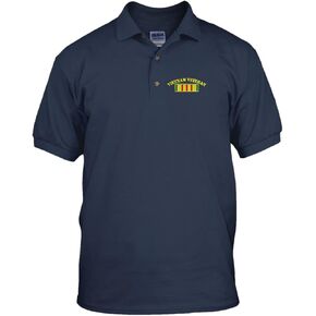 Vietnam Veteran Flag Military Embroidery Cotton Short Sleeve Polo Jersey Shirt Navy