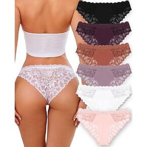 ROSYCORAL Sexy Underwear for Women Lace Cheeky Soft Hipster Low Rise Breathable Undies Cotton Bikini Panties 6 Pack