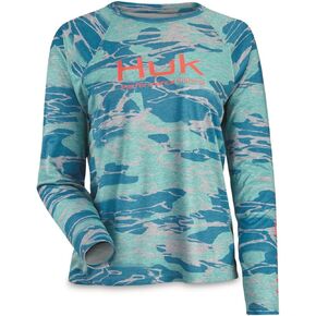 HUK Women's Pursuit Patterned Crew Long Sleeve Shirt