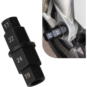 Hex Axle Tool for Motorcycle Front Rear Wheel, 45# Steel Hex Spindle Socket Adapter Tool with 17mm 19mm 22mm 24mm, Hex Socket for Axle, Universal Spindle Socket Driver for Motorcycle (Black)