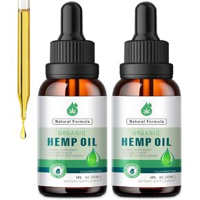 (2 Pack) Hemp Oil Drops Premium Organic Maximum Strength, High Potency 100% Natural,Organic Tincture with Vegan, Non-GMO