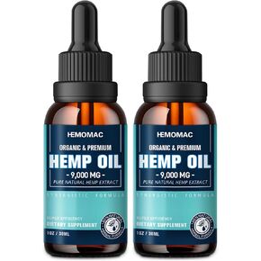 Hemp Oil High Potency - Maximum Strength Natural Hemp Oil Drops for Sleep Anxiety, Pain Relief, Organic Hmep Tincture Vegan, Non-GMO（2-Pack）