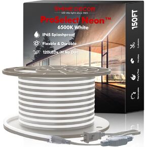 Shine Decor LED Neon Rope Lights AC 120V, ETL-Listed Flexible 120LEDs/M Dotless Strip Lighting, Custom Cuttable & IP65 Waterproof for Indoor Outdoor, 6500K Cool White, 150FT