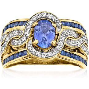 Ross-Simons 0.80 قيراط تنزانيت و .60 CT. T.W. حلقة الياقوت مع .30 ct. T.W. الزركون الأبيض في الذهب 18kt على الجنيه الاسترليني