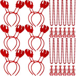 36 Pcs Crawfish Mardi Gras Beads Necklace and Lobster Headbands Set Crayfish Necklace Decor Lobster Claws Hair Hoops Crab Boil Party Supplies for Parade Holiday Party Cosplay Supplies