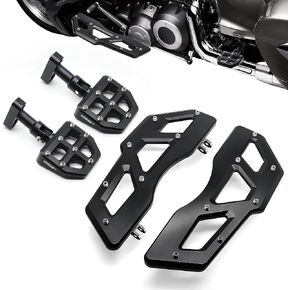 MZS Motorcycle Floorboards Set, Touring Passenger Driver Footboards Set Wide Foot Pegs Board Pedal Stretched Black Compatible with Electra Street Glide Road King Ultra Limited Trike Softail 1984-2024