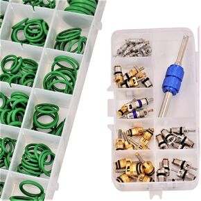 Universal Car A/C Repair Kit | AC Valve Core Linds (1) | oring مجموعة - 270 O حلق الأختام | ل R12 - R134A | تكييف الهواء تسرب التبريد | بما في ذلك صينية أجزاء