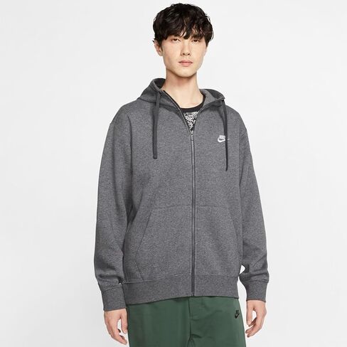 هودي Nike Sportswear Club Fleece بسحاب كامل للرجال، هودي بسحاب كامل من الصوف للرجال، رمادي منقط/أنثراسايت/أبيض، مقاس M in Kuwait