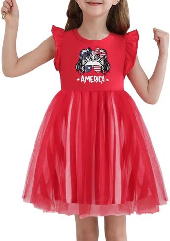 Girls 4th of July Dress Toddler Girl American Flag Dresses Independence Day Outfits Summer Patriotic Clothes in Saudi Arabia