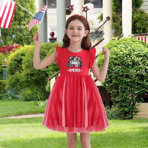 Girls 4th of July Dress Toddler Girl American Flag Dresses Independence Day Outfits Summer Patriotic Clothes in Saudi Arabia