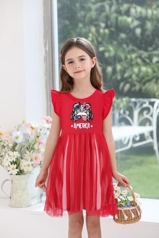 Girls 4th of July Dress Toddler Girl American Flag Dresses Independence Day Outfits Summer Patriotic Clothes in Saudi Arabia