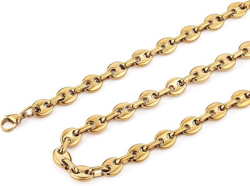HZMAN Stainless Steel Necklace for Men Hip Hop Polished Coffee Bean Silver Men's Chain Necklace Jewelry Gift in Saudi Arabia