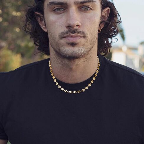 HZMAN Stainless Steel Necklace for Men Hip Hop Polished Coffee Bean Silver Men's Chain Necklace Jewelry Gift in Saudi Arabia