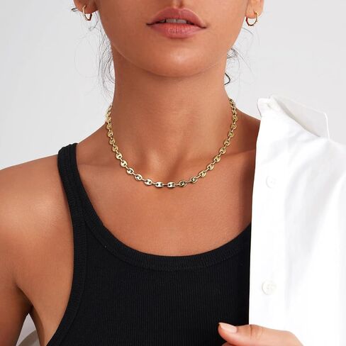 HZMAN Stainless Steel Necklace for Men Hip Hop Polished Coffee Bean Silver Men's Chain Necklace Jewelry Gift in Saudi Arabia
