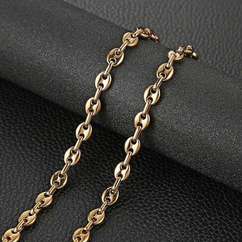 HZMAN Stainless Steel Necklace for Men Hip Hop Polished Coffee Bean Silver Men's Chain Necklace Jewelry Gift in Saudi Arabia