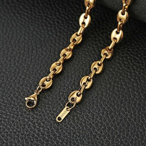 HZMAN Stainless Steel Necklace for Men Hip Hop Polished Coffee Bean Silver Men's Chain Necklace Jewelry Gift in Saudi Arabia