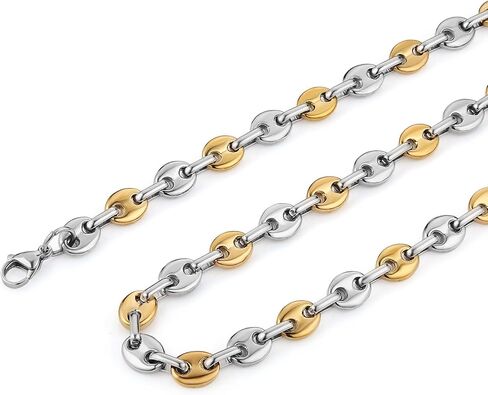 HZMAN Stainless Steel Necklace for Men Hip Hop Polished Coffee Bean Silver Men's Chain Necklace Jewelry Gift in Saudi Arabia