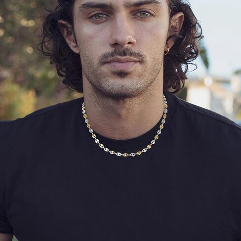 HZMAN Stainless Steel Necklace for Men Hip Hop Polished Coffee Bean Silver Men's Chain Necklace Jewelry Gift in Saudi Arabia