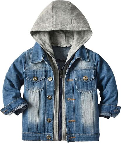 Cromoncent Boys Girls Hooded Denim Jacket Infant Toddler Kids Jean Jacket with Hood in Saudi Arabia